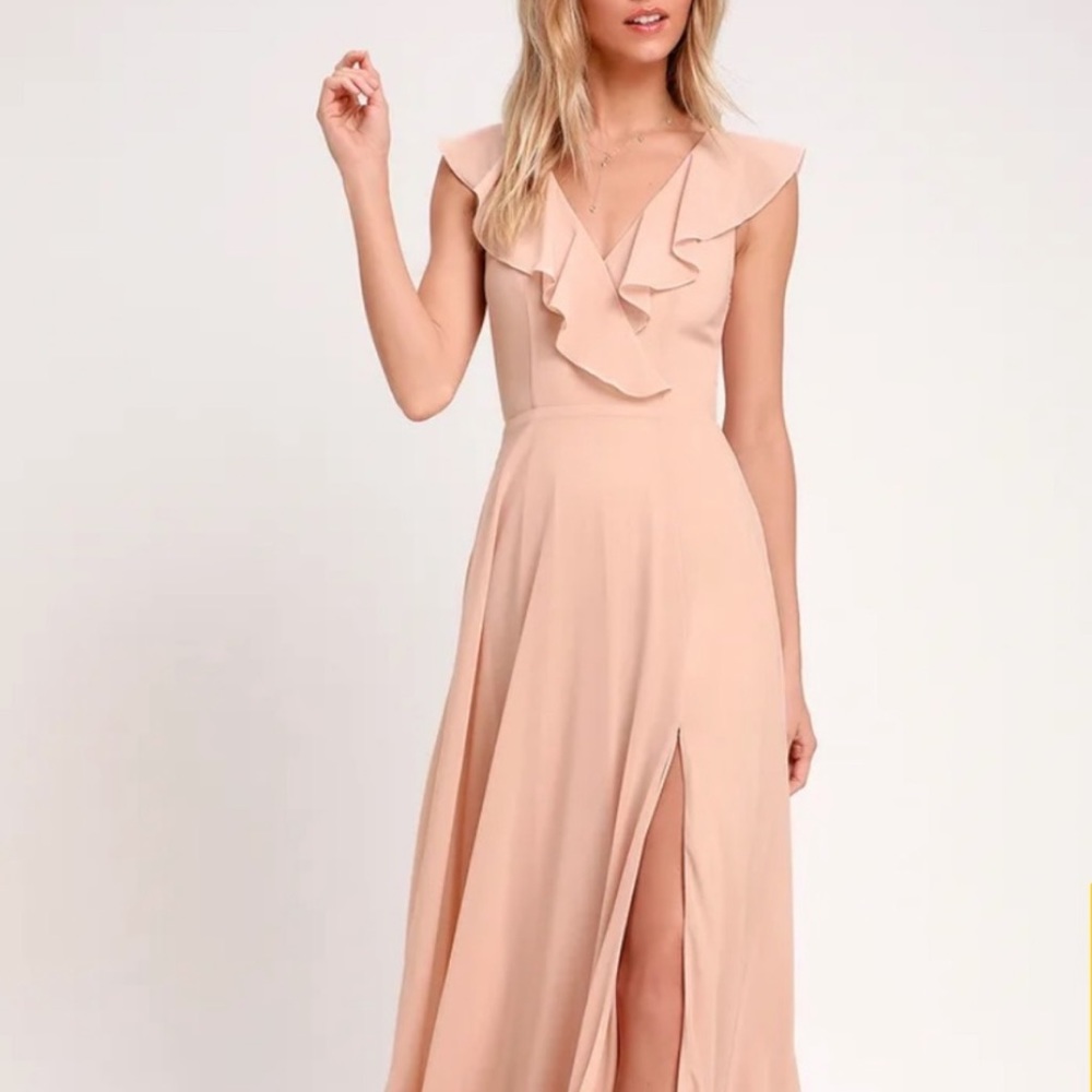 Lulu’s blush pink Feel the Rush maxi dress